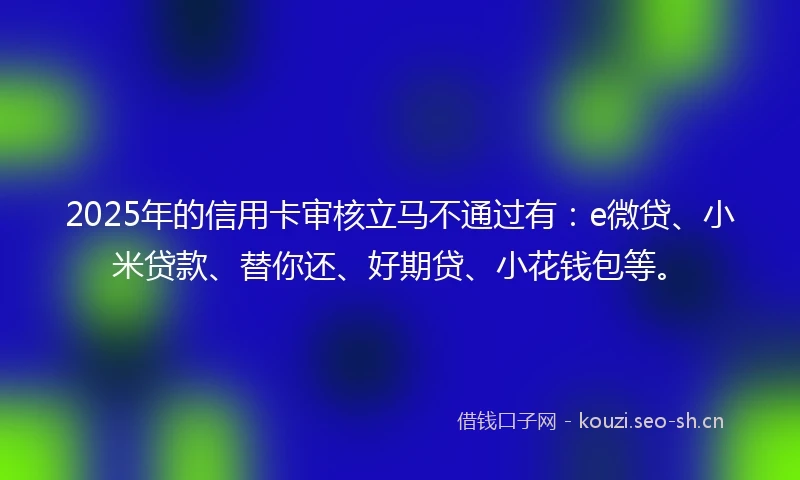 2025年的信用卡审核立马不通过有：e微贷、小米贷款、替你还、好期贷、小花钱包等。