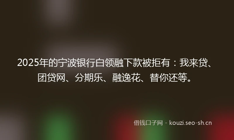 2025年的宁波银行白领融下款被拒有：我来贷、团贷网、分期乐、融逸花、替你还等。