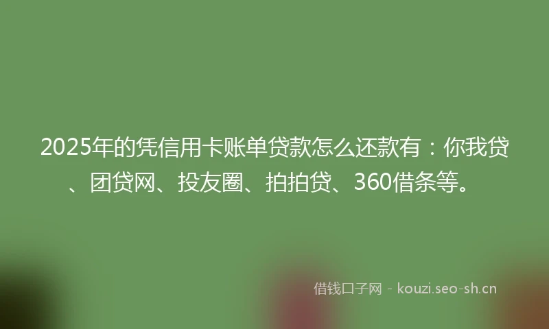 2025年的凭信用卡账单贷款怎么还款有：你我贷、团贷网、投友圈、拍拍贷、360借条等。