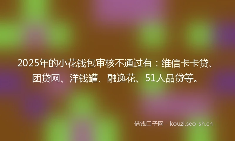 2025年的小花钱包审核不通过有：维信卡卡贷、团贷网、洋钱罐、融逸花、51人品贷等。