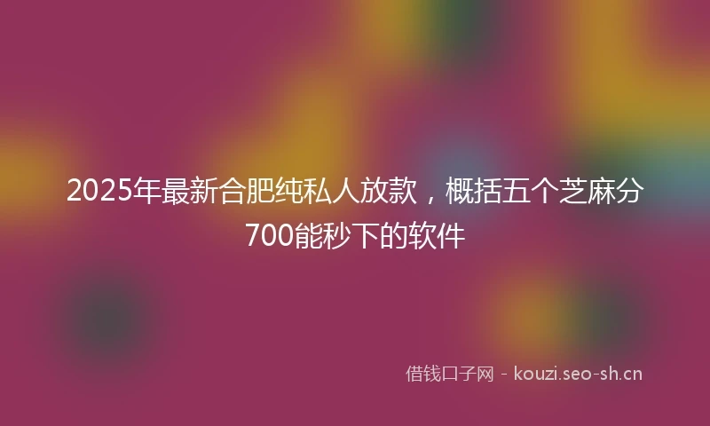 2025年最新合肥纯私人放款，概括五个芝麻分700能秒下的软件