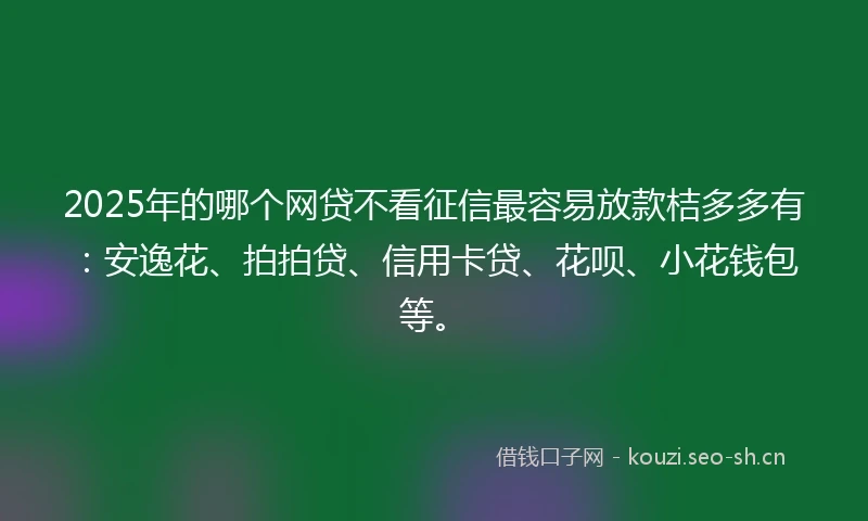 2025年的哪个网贷不看征信最容易放款桔多多有：安逸花、拍拍贷、信用卡贷、花呗、小花钱包等。