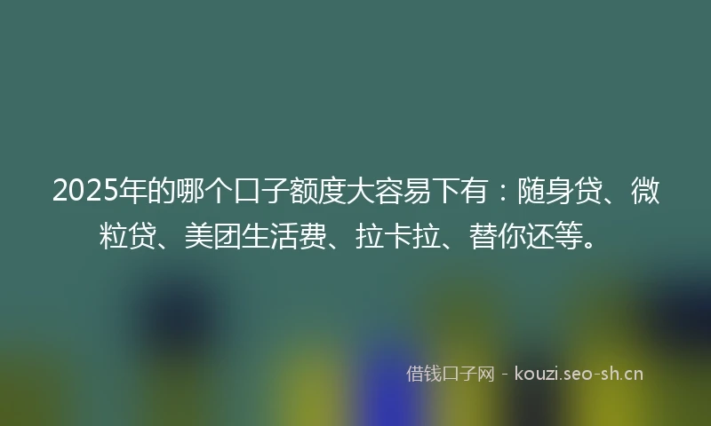 2025年的哪个口子额度大容易下有：随身贷、微粒贷、美团生活费、拉卡拉、替你还等。