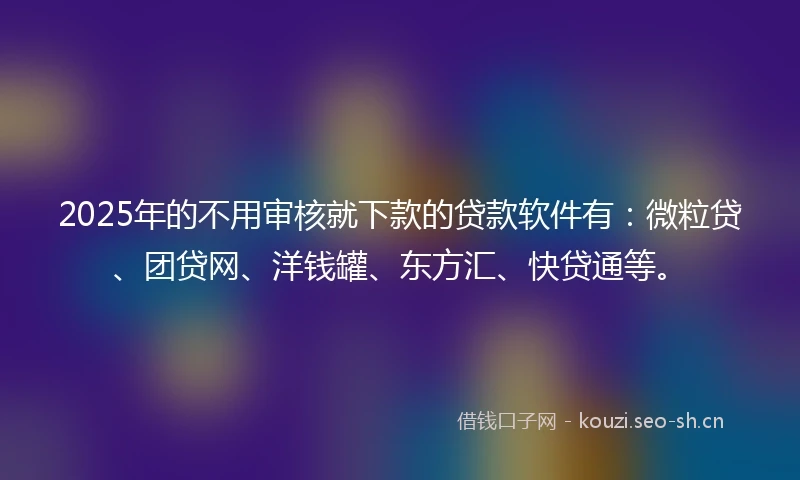 2025年的不用审核就下款的贷款软件有：微粒贷、团贷网、洋钱罐、东方汇、快贷通等。