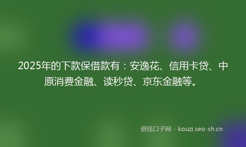 2025年的下款保借款有：安逸花、信用卡贷、中原消费金融、读秒贷、京东金融等。