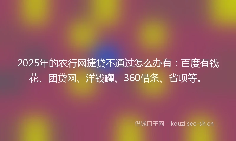 2025年的农行网捷贷不通过怎么办有：百度有钱花、团贷网、洋钱罐、360借条、省呗等。