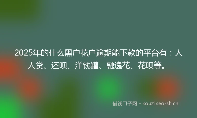 2025年的什么黑户花户逾期能下款的平台有：人人贷、还呗、洋钱罐、融逸花、花呗等。