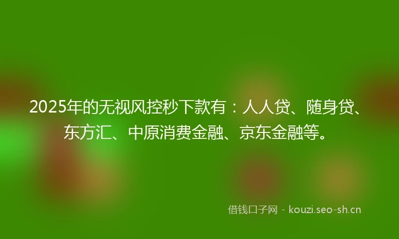 2025年的无视风控秒下款有：人人贷、随身贷、东方汇、中原消费金融、京东金融等。
