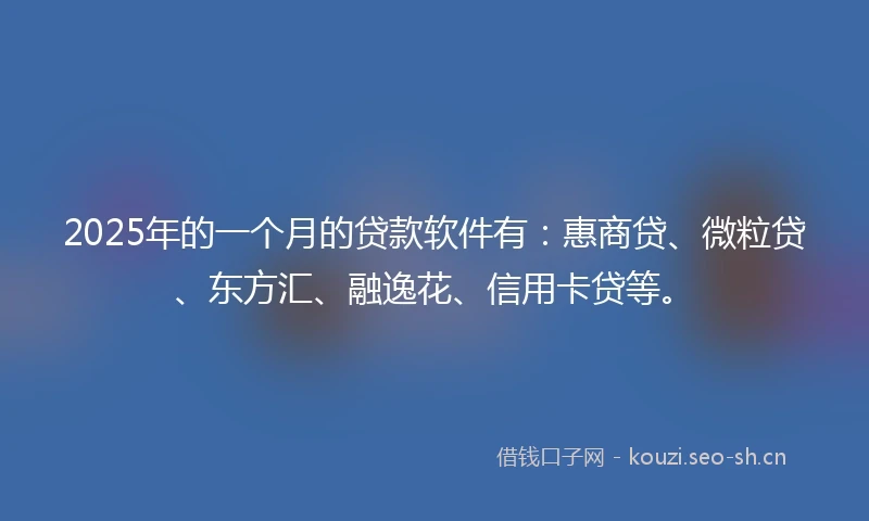 2025年的一个月的贷款软件有：惠商贷、微粒贷、东方汇、融逸花、信用卡贷等。