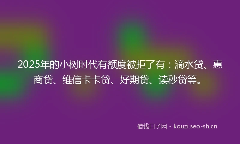 2025年的小树时代有额度被拒了有：滴水贷、惠商贷、维信卡卡贷、好期贷、读秒贷等。