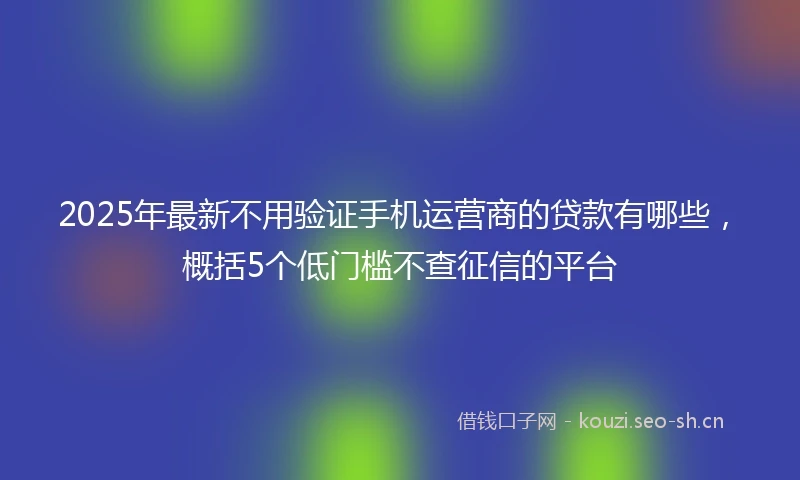 2025年最新不用验证手机运营商的贷款有哪些，概括5个低门槛不查征信的平台
