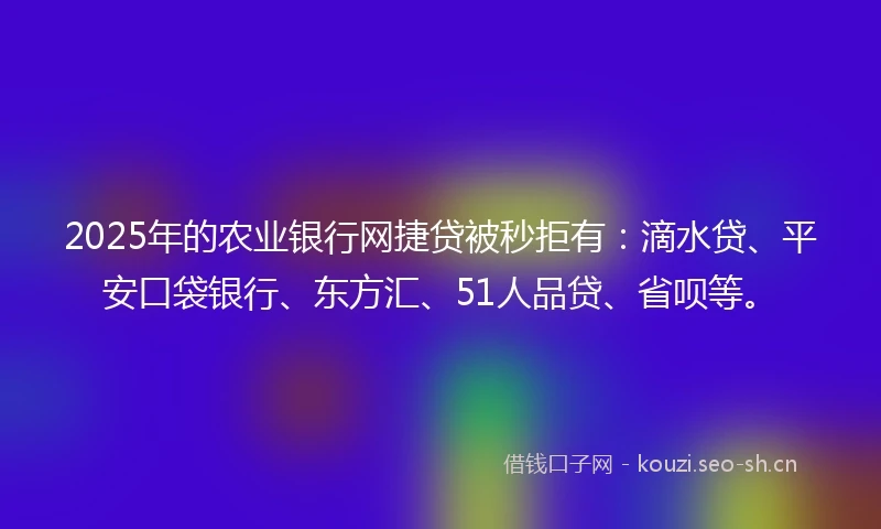 2025年的农业银行网捷贷被秒拒有：滴水贷、平安口袋银行、东方汇、51人品贷、省呗等。
