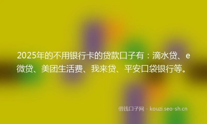2025年的不用银行卡的贷款口子有：滴水贷、e微贷、美团生活费、我来贷、平安口袋银行等。