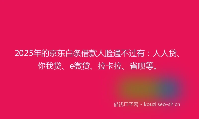 2025年的京东白条借款人脸通不过有：人人贷、你我贷、e微贷、拉卡拉、省呗等。