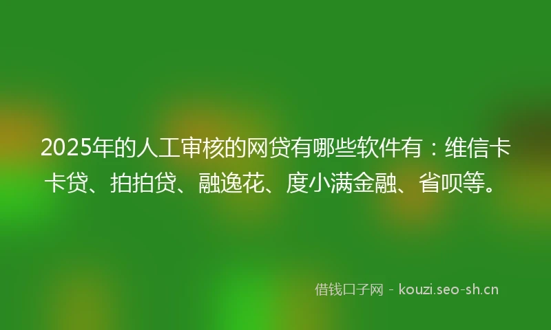 2025年的人工审核的网贷有哪些软件有：维信卡卡贷、拍拍贷、融逸花、度小满金融、省呗等。