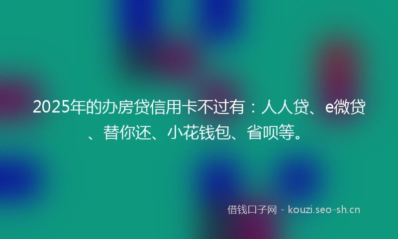 2025年的办房贷信用卡不过有：人人贷、e微贷、替你还、小花钱包、省呗等。