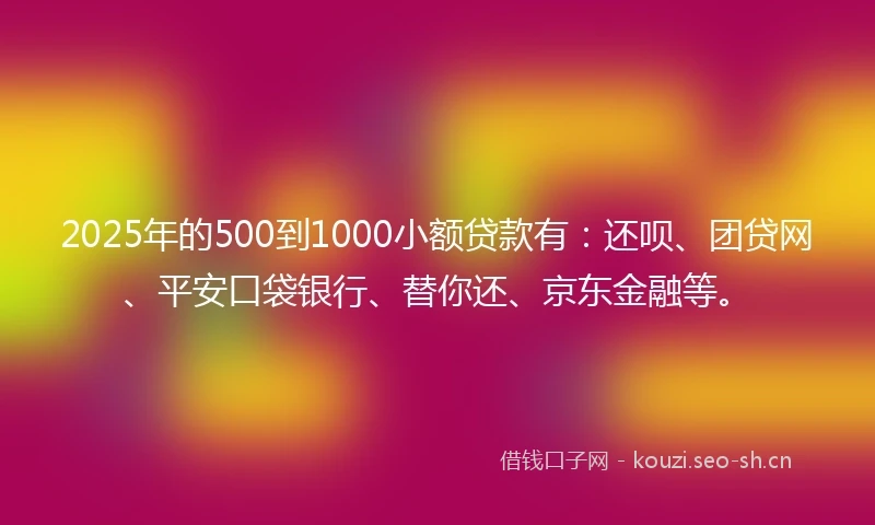 2025年的500到1000小额贷款有：还呗、团贷网、平安口袋银行、替你还、京东金融等。