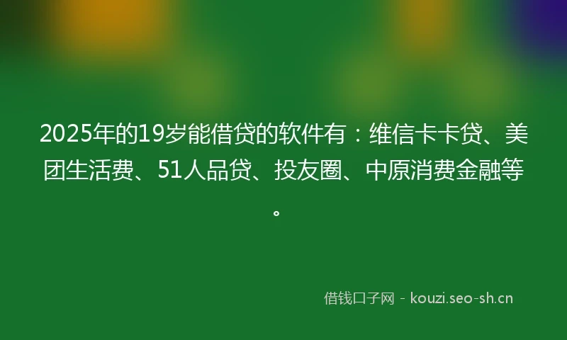2025年的19岁能借贷的软件有：维信卡卡贷、美团生活费、51人品贷、投友圈、中原消费金融等。
