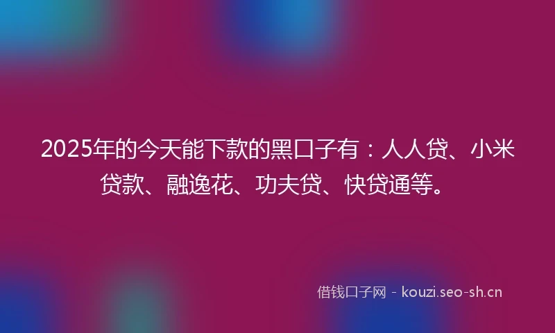 2025年的今天能下款的黑口子有：人人贷、小米贷款、融逸花、功夫贷、快贷通等。