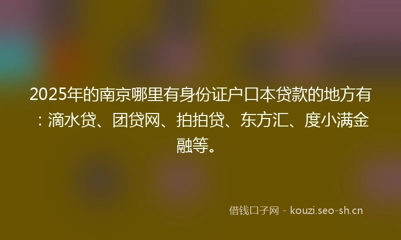 2025年的南京哪里有身份证户口本贷款的地方有：滴水贷、团贷网、拍拍贷、东方汇、度小满金融等。