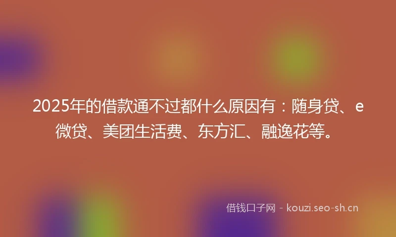 2025年的借款通不过都什么原因有：随身贷、e微贷、美团生活费、东方汇、融逸花等。