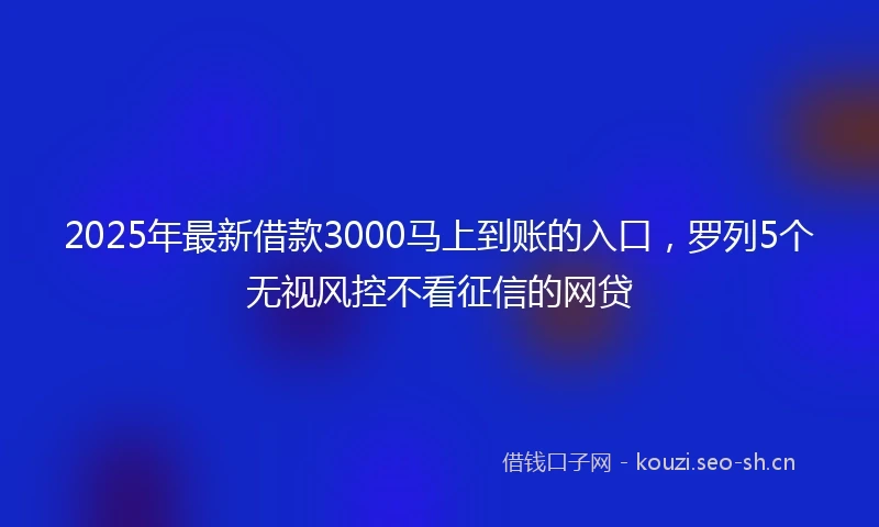 2025年最新借款3000马上到账的入口，罗列5个无视风控不看征信的网贷