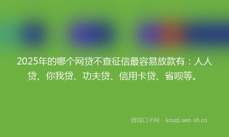 2025年的哪个网贷不查征信最容易放款有：人人贷、你我贷、功夫贷、信用卡贷、省呗等。