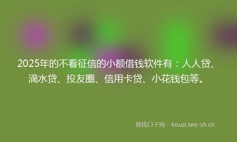 2025年的不看征信的小额借钱软件有：人人贷、滴水贷、投友圈、信用卡贷、小花钱包等。