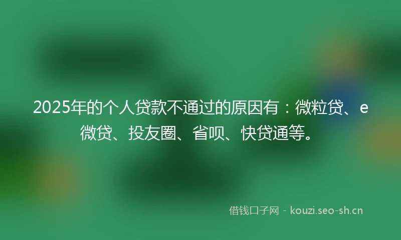 2025年的个人贷款不通过的原因有：微粒贷、e微贷、投友圈、省呗、快贷通等。