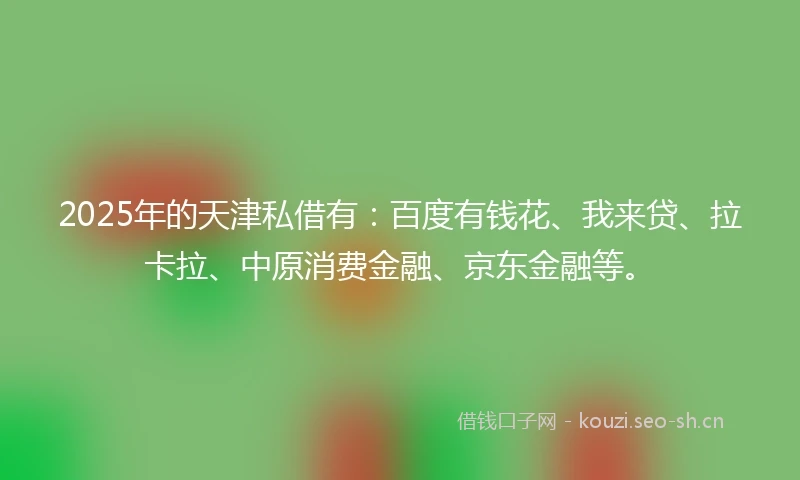 2025年的天津私借有：百度有钱花、我来贷、拉卡拉、中原消费金融、京东金融等。