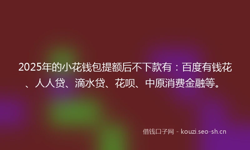 2025年的小花钱包提额后不下款有：百度有钱花、人人贷、滴水贷、花呗、中原消费金融等。
