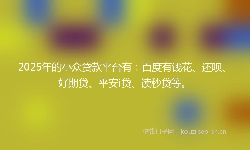 2025年的小众贷款平台有：百度有钱花、还呗、好期贷、平安i贷、读秒贷等。