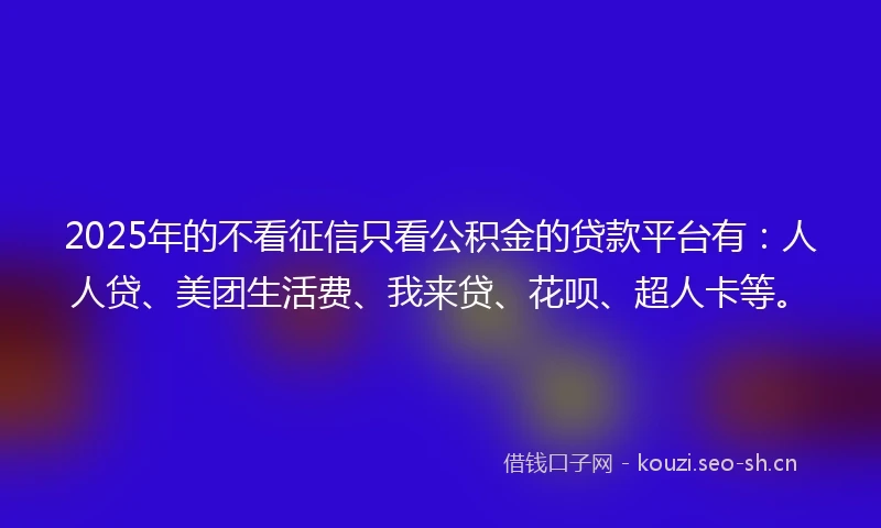 2025年的不看征信只看公积金的贷款平台有：人人贷、美团生活费、我来贷、花呗、超人卡等。