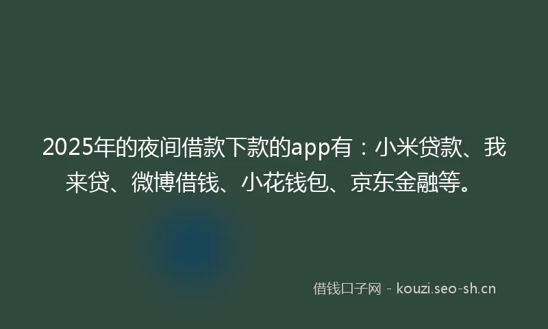 2025年的夜间借款下款的app有：小米贷款、我来贷、微博借钱、小花钱包、京东金融等。