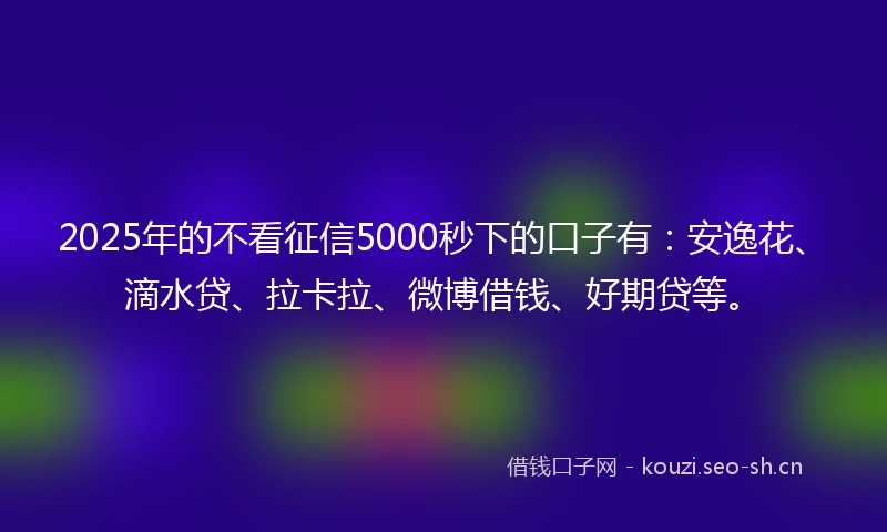 2025年的不看征信5000秒下的口子有：安逸花、滴水贷、拉卡拉、微博借钱、好期贷等。