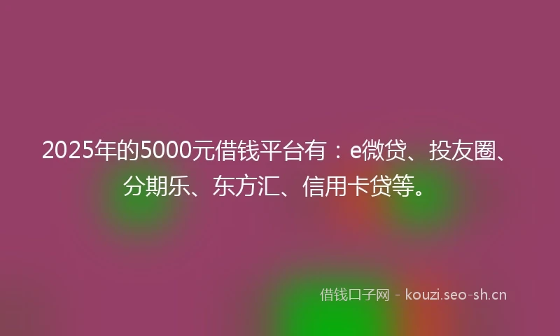 2025年的5000元借钱平台有：e微贷、投友圈、分期乐、东方汇、信用卡贷等。
