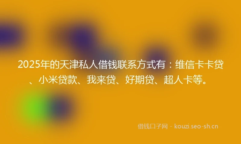 2025年的天津私人借钱联系方式有：维信卡卡贷、小米贷款、我来贷、好期贷、超人卡等。