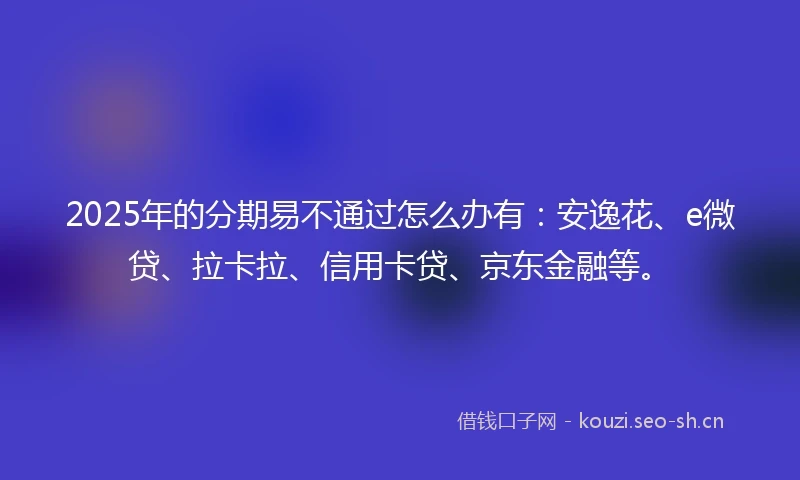 2025年的分期易不通过怎么办有：安逸花、e微贷、拉卡拉、信用卡贷、京东金融等。