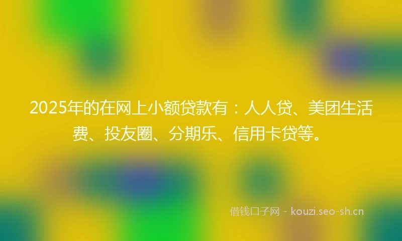 2025年的在网上小额贷款有：人人贷、美团生活费、投友圈、分期乐、信用卡贷等。