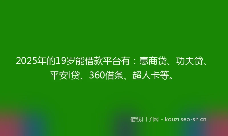 2025年的19岁能借款平台有：惠商贷、功夫贷、平安i贷、360借条、超人卡等。