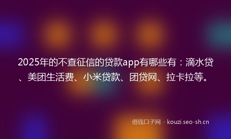 2025年的不查征信的贷款app有哪些有：滴水贷、美团生活费、小米贷款、团贷网、拉卡拉等。