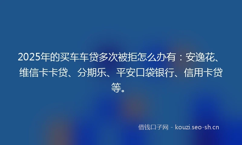 2025年的买车车贷多次被拒怎么办有：安逸花、维信卡卡贷、分期乐、平安口袋银行、信用卡贷等。