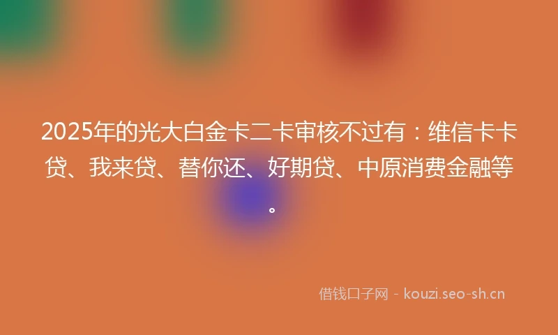 2025年的光大白金卡二卡审核不过有：维信卡卡贷、我来贷、替你还、好期贷、中原消费金融等。