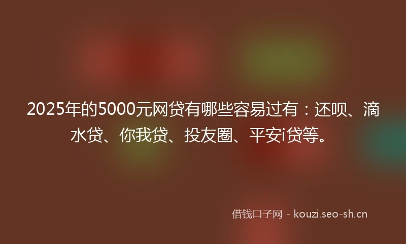 2025年的5000元网贷有哪些容易过有：还呗、滴水贷、你我贷、投友圈、平安i贷等。
