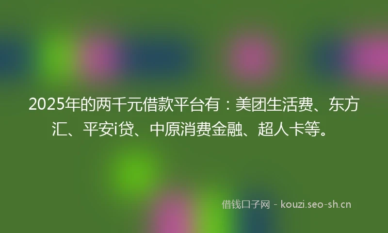 2025年的两千元借款平台有：美团生活费、东方汇、平安i贷、中原消费金融、超人卡等。