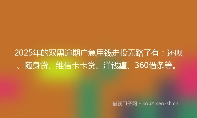 2025年的双黑逾期户急用钱走投无路了有：还呗、随身贷、维信卡卡贷、洋钱罐、360借条等。