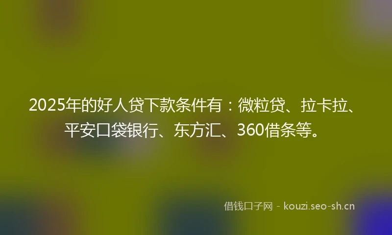 2025年的好人贷下款条件有：微粒贷、拉卡拉、平安口袋银行、东方汇、360借条等。