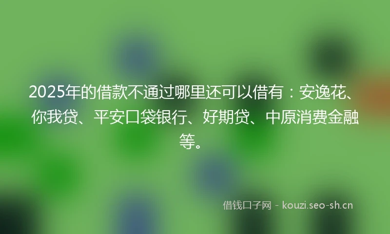 2025年的借款不通过哪里还可以借有：安逸花、你我贷、平安口袋银行、好期贷、中原消费金融等。