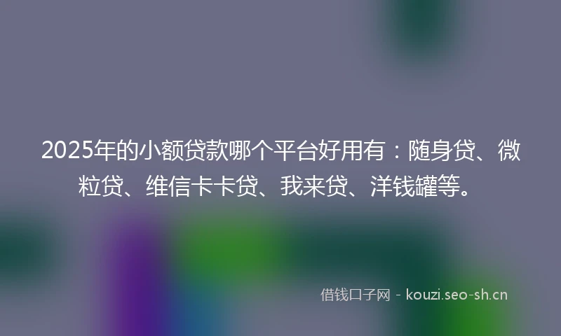2025年的小额贷款哪个平台好用有：随身贷、微粒贷、维信卡卡贷、我来贷、洋钱罐等。