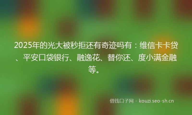 2025年的光大被秒拒还有奇迹吗有：维信卡卡贷、平安口袋银行、融逸花、替你还、度小满金融等。